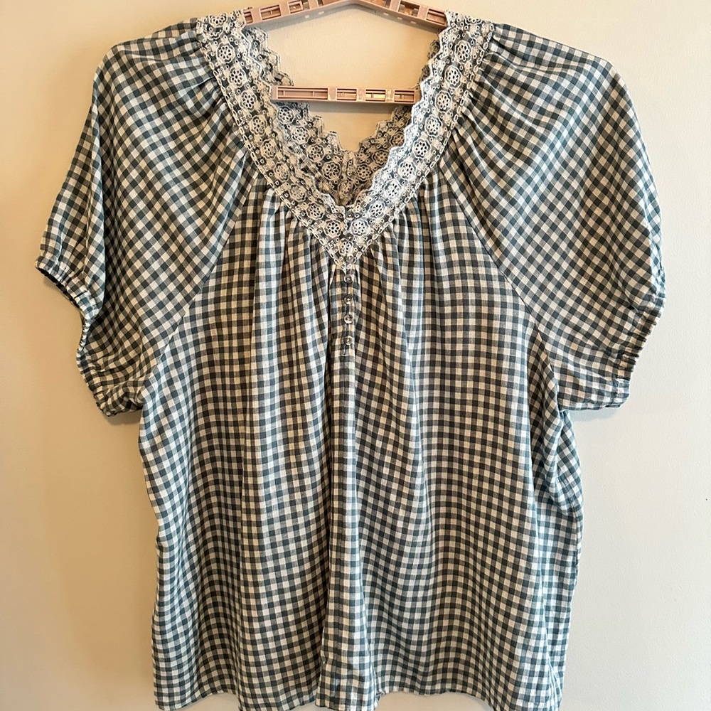 Madewell 4X Green and White Top